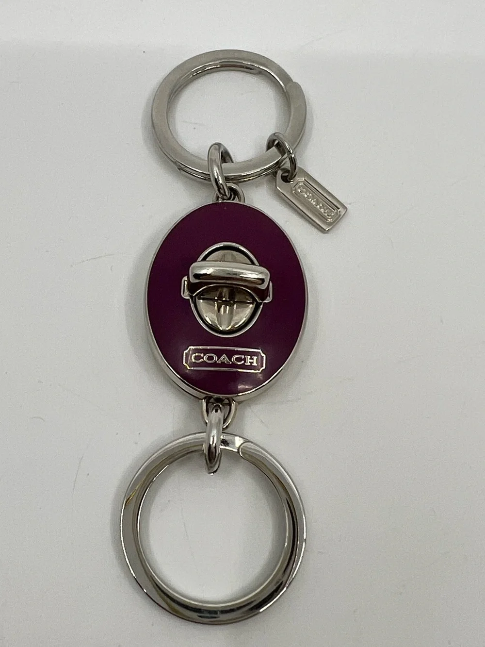 Coach Y2K Oval Purple Turnlock fob double valet keychain bag charm - like New